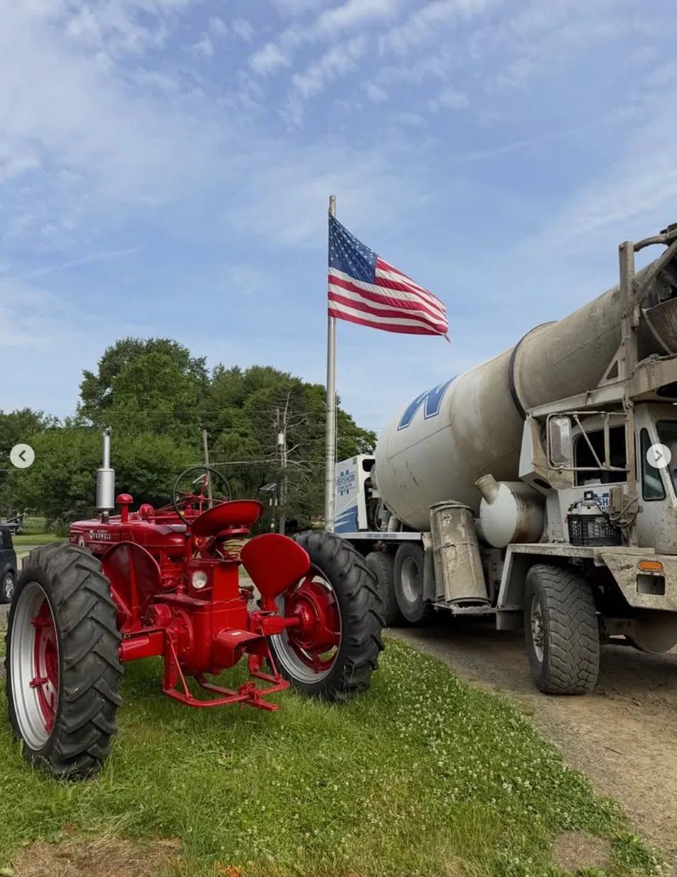 Concrete delivery on-site — pour day at the farm