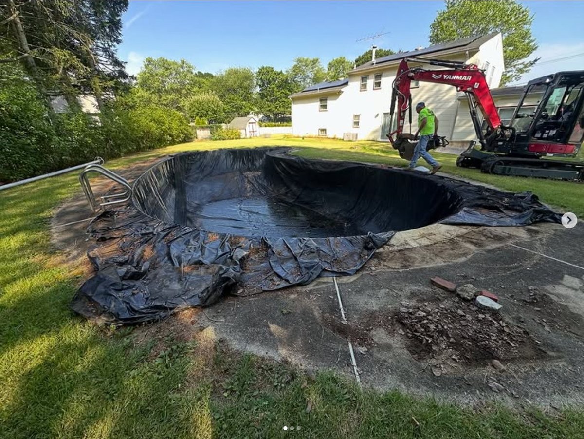 In-ground pool demolition in progress in Central NJ